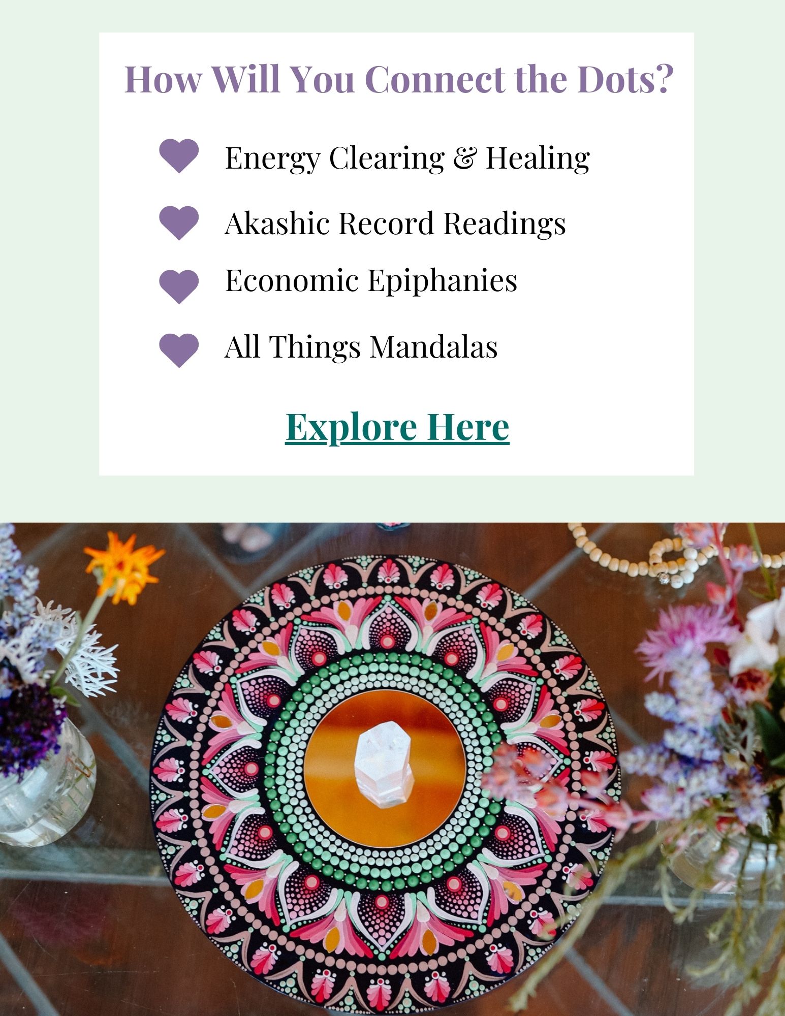 For all things Sessions, Group Classes, Readings, and Mandalas, mandala whispers contact