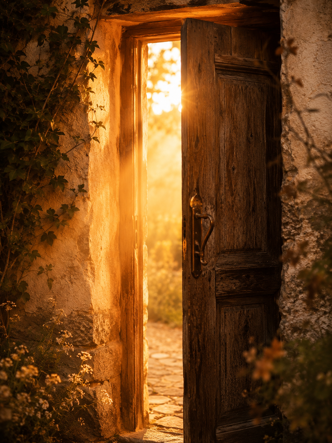 A golden door standing open, light spilling through