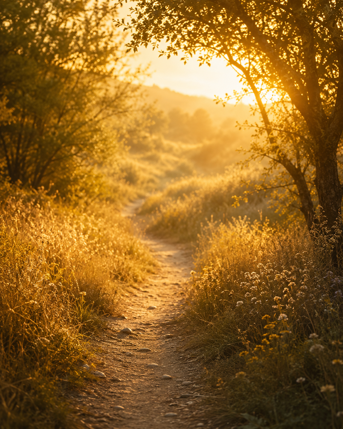 A sunlit path through golden light, the setting your soul chooses